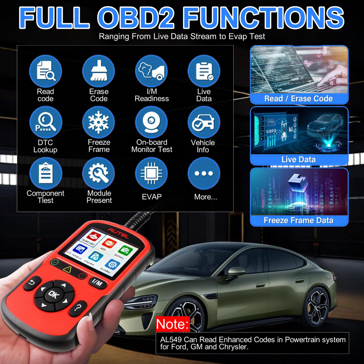 Autel AL549 screen displaying live data PIDs for instant engine diagnostics