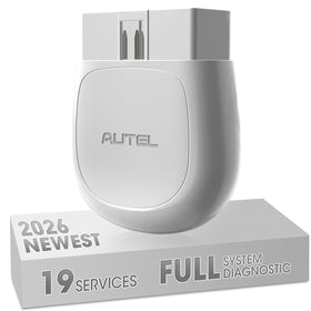 Autel AP200 front view showing compact Bluetooth OBD2 adapter and clear label for easy storage