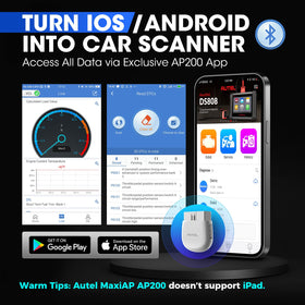 Autel AP200 plugged into a car OBDII port illustrating quick installation benefit