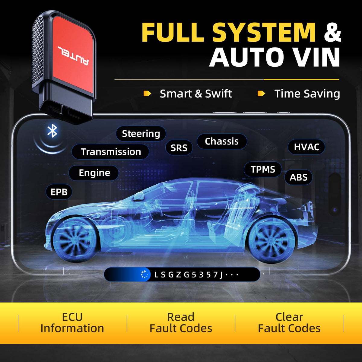 Autel AP2500E paired with phone displaying diagnostic results for fast troubleshooting