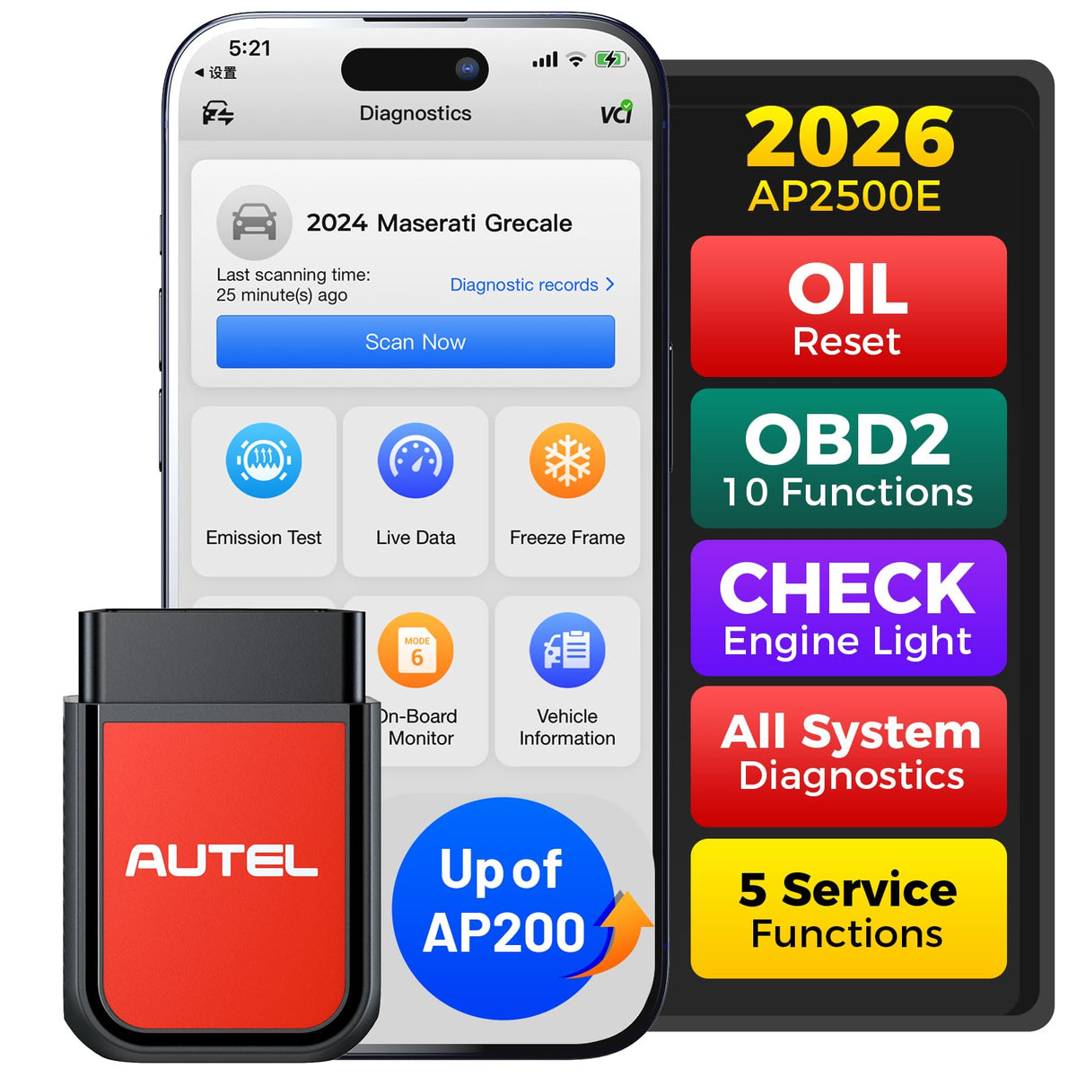 Autel AP2500E front view showing compact design and easy port access