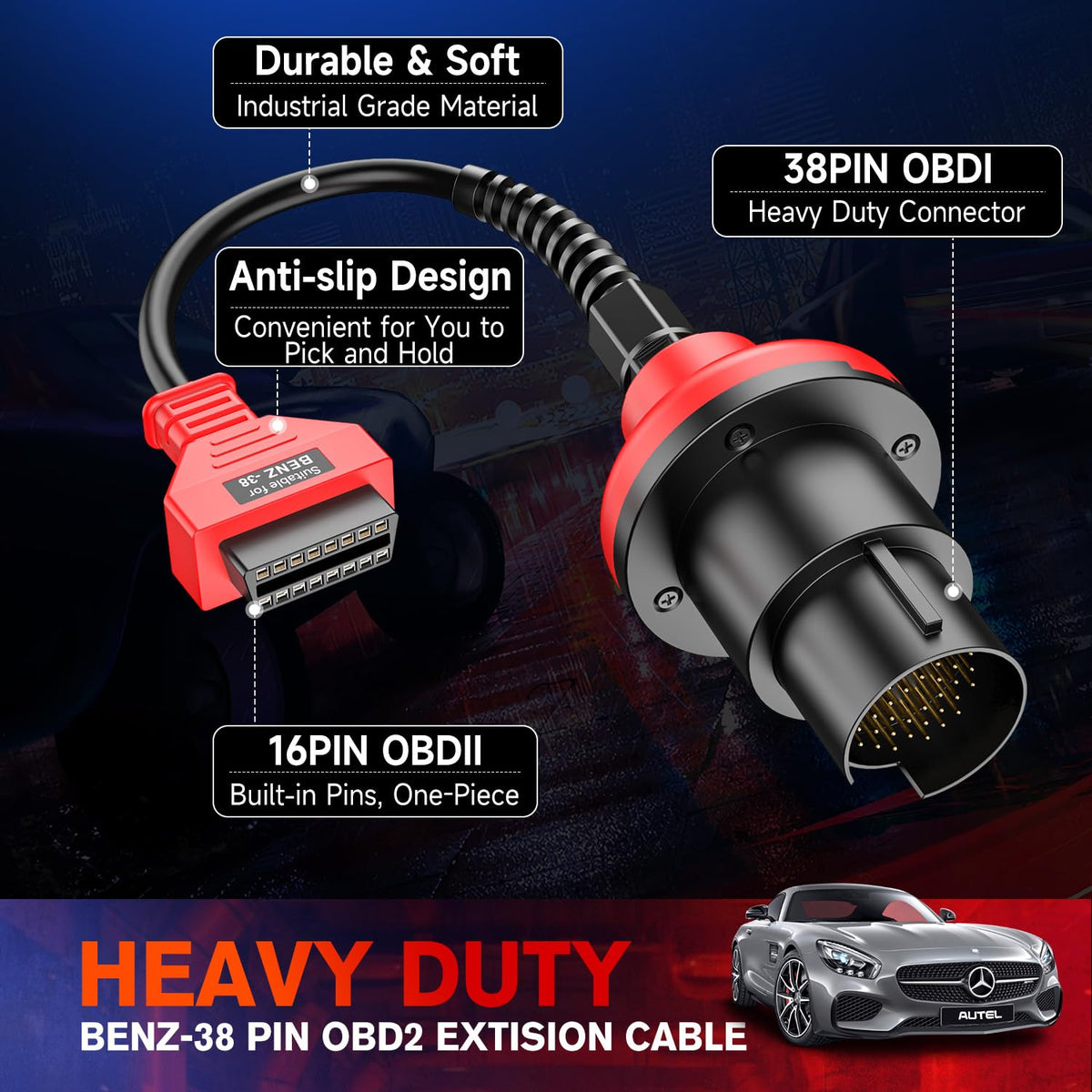 Autel adapter plugged into scanner demonstrating live diagnostic use