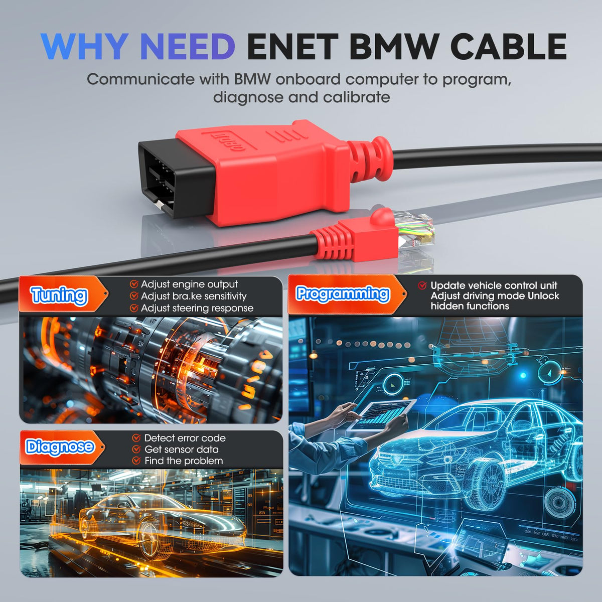 Autel ENET cable bent to show flexibility resisting kinking during use