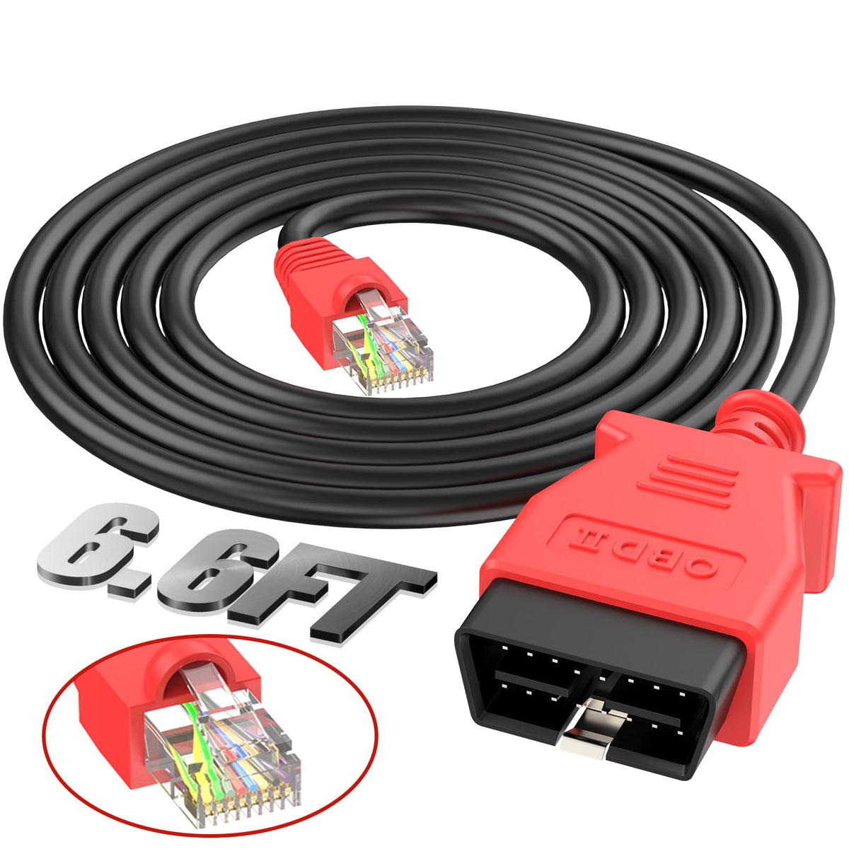 Autel ENET cable front view showing robust connectors and clear fit