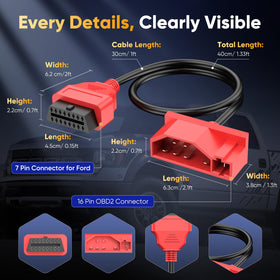 Autel adapter plugged into Ford vehicle port illustrating correct under-dash position