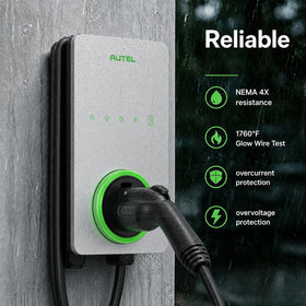 Autel MaxiCharger J1772 plug and connector close-up ensuring wide EV compatibility and secure connection