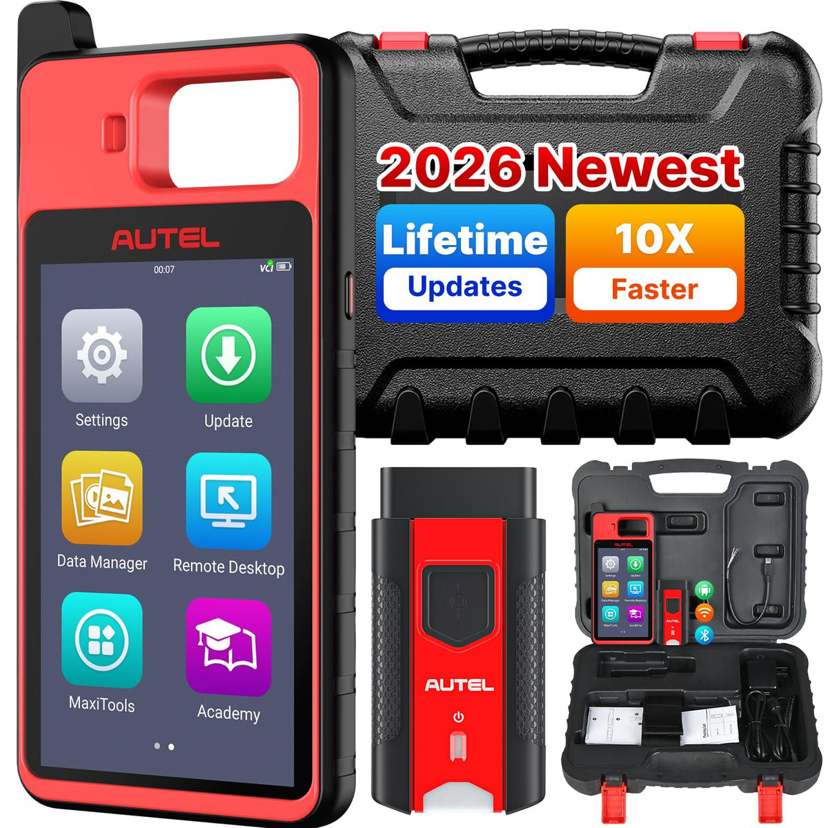 Autel KM100 front view showing screen and controls for fast diagnostics