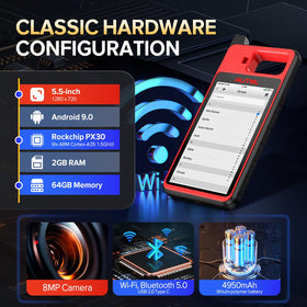 Autel KM100 in hand for scale, showing portable diagnostic convenience