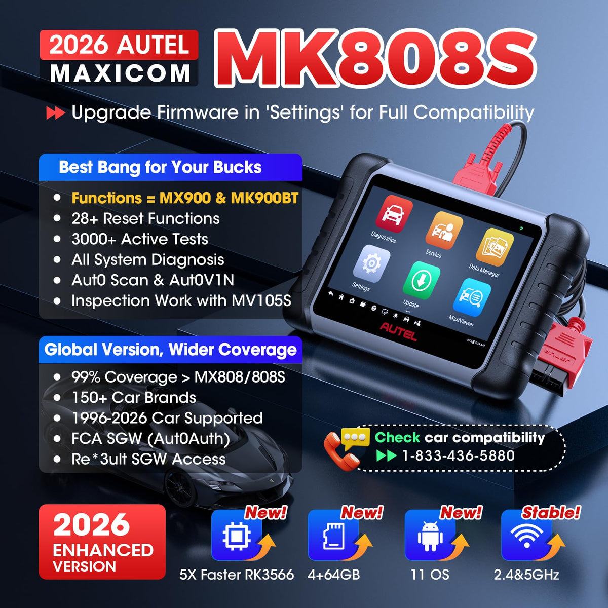 Autel MK808S OBD2 connector and cable for reliable vehicle connection