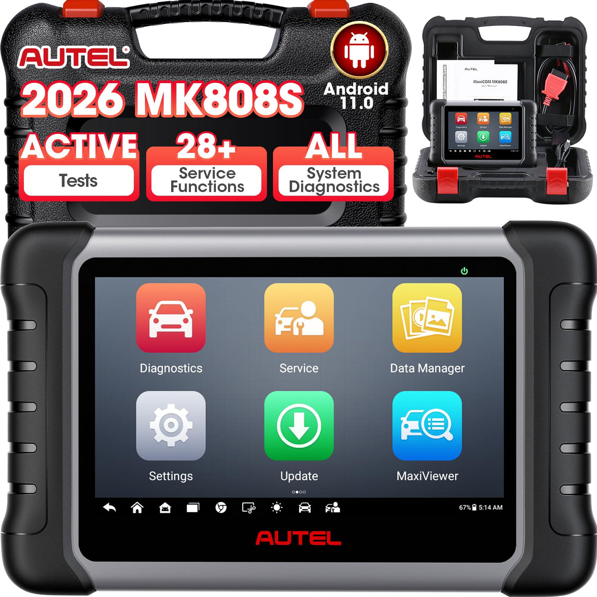 Autel MK808S front display showing diagnostic menu and fast results