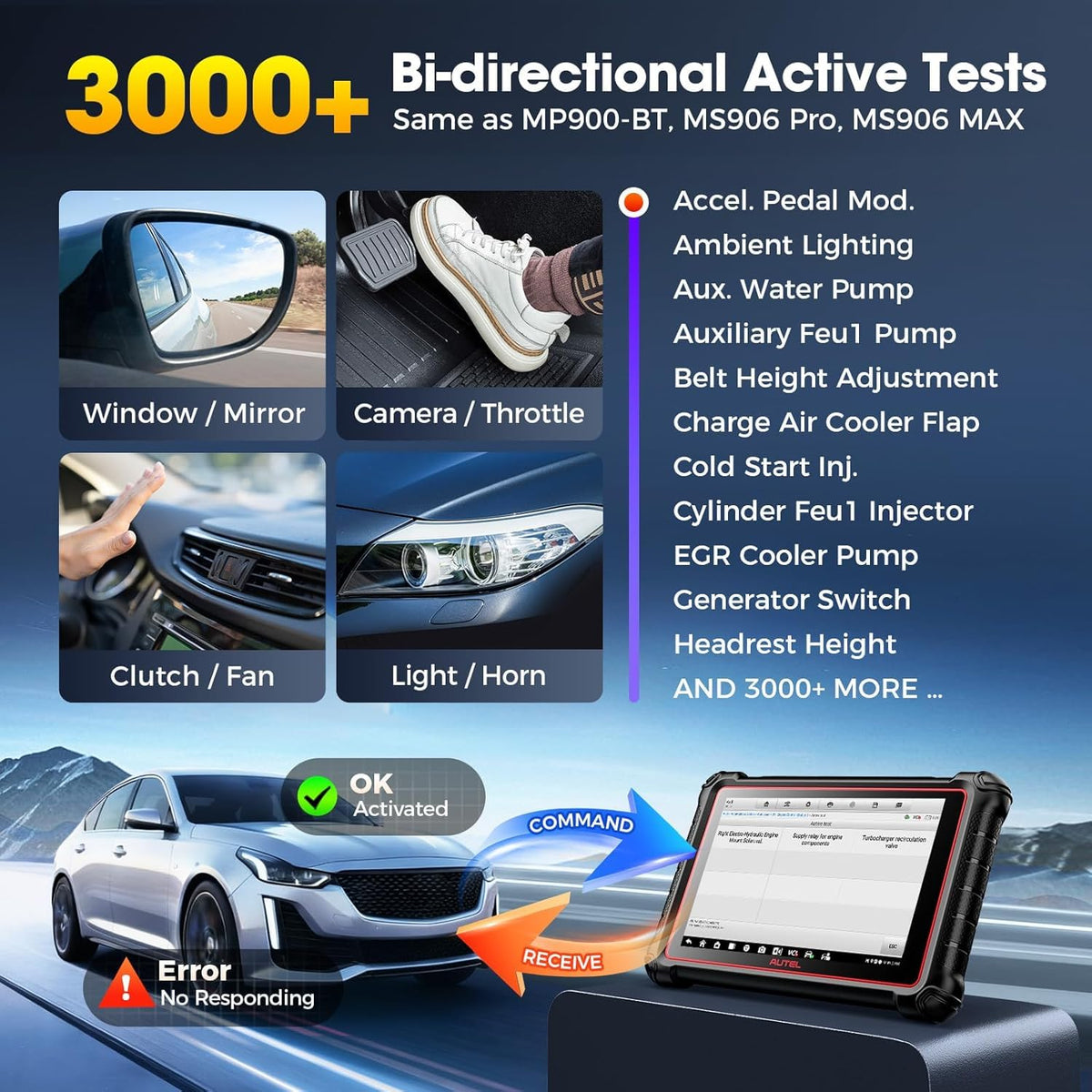 Autel MK900 active test commanding actuator to pinpoint faults