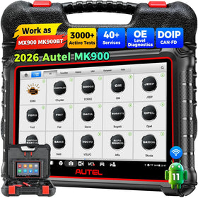 Autel MK900 front view showing tablet display and diagnostic benefits