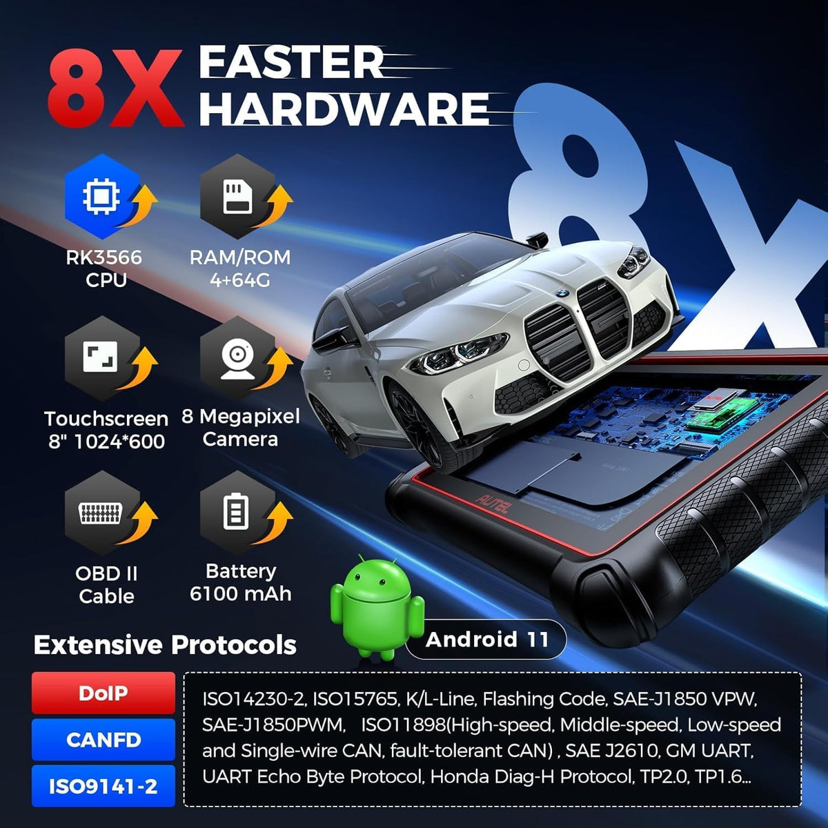 Autel MK900 vehicle coverage visual showing 150+ brands support