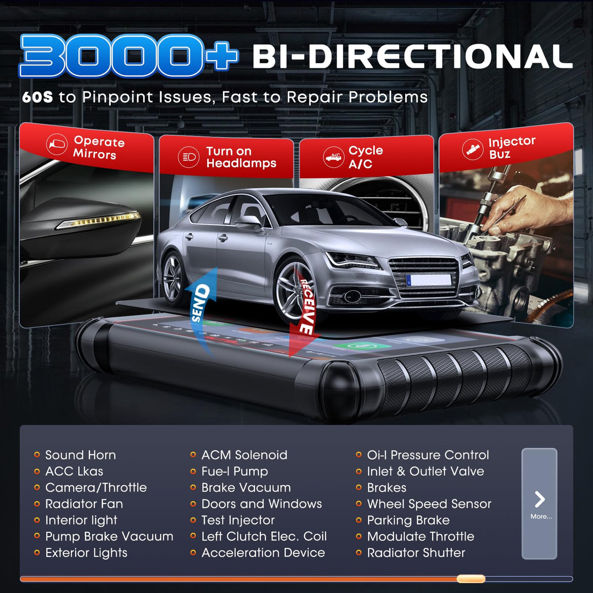 Autel MK900BT working with BT506 battery tester showing real-time battery results
