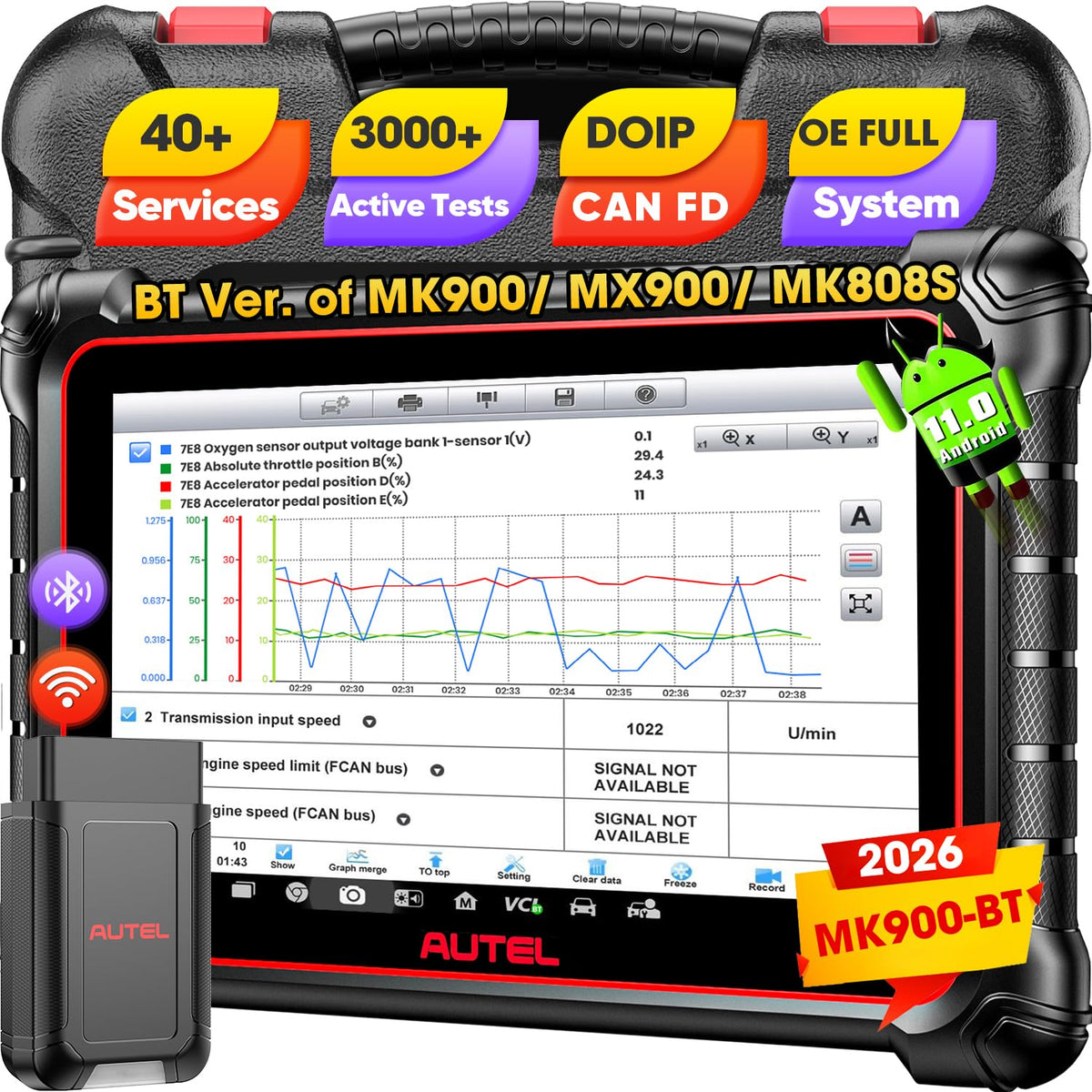 Autel MK900BT front view showing screen and durable housing for clear diagnostics