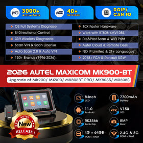 Autel V150 wireless VCI beside tablet demonstrating long-range Bluetooth convenience