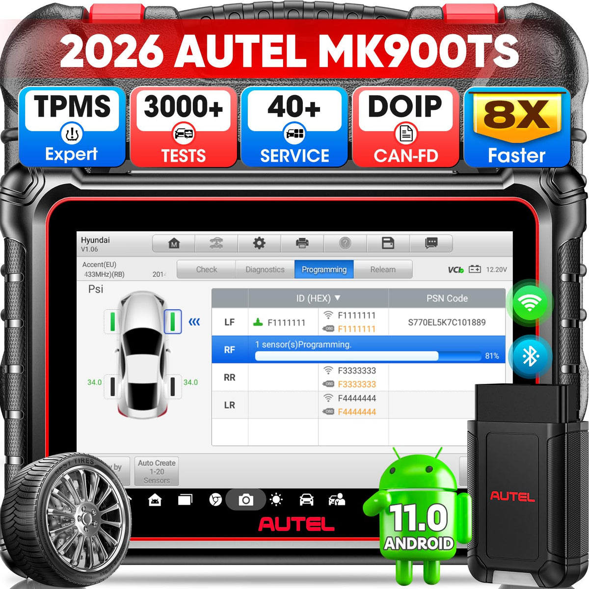 Autel MK900TS front view showing rugged tablet and clear screen benefit quick access