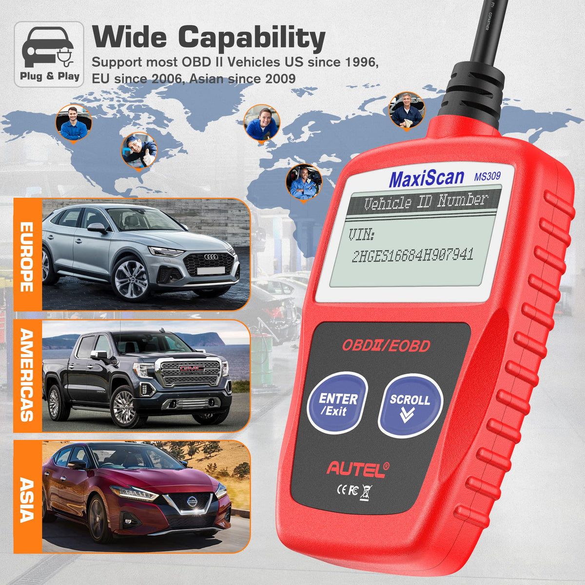 Autel MS309 backlit display clearly showing diagnostic codes for fast reading