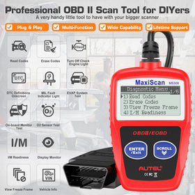 Autel MS309 connected cable to vehicle OBD port demonstrating simple plug-and-play benefit