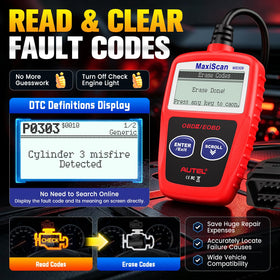 Autel MS309 screen closeup showing diagnostic trouble code and instant meaning