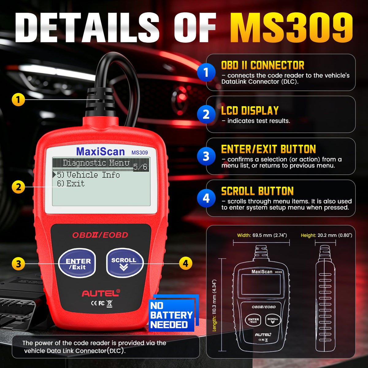 Autel MS309 showing VIN and calibration info to verify vehicle ECU identity