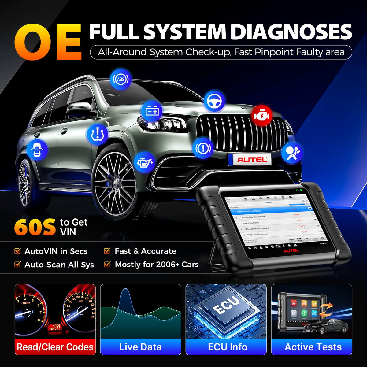 Autel MX808S accessories laid out for immediate use and workshop convenience