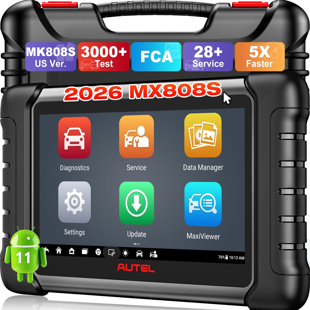 Autel MX808S front display showing diagnostics, fast startup benefit