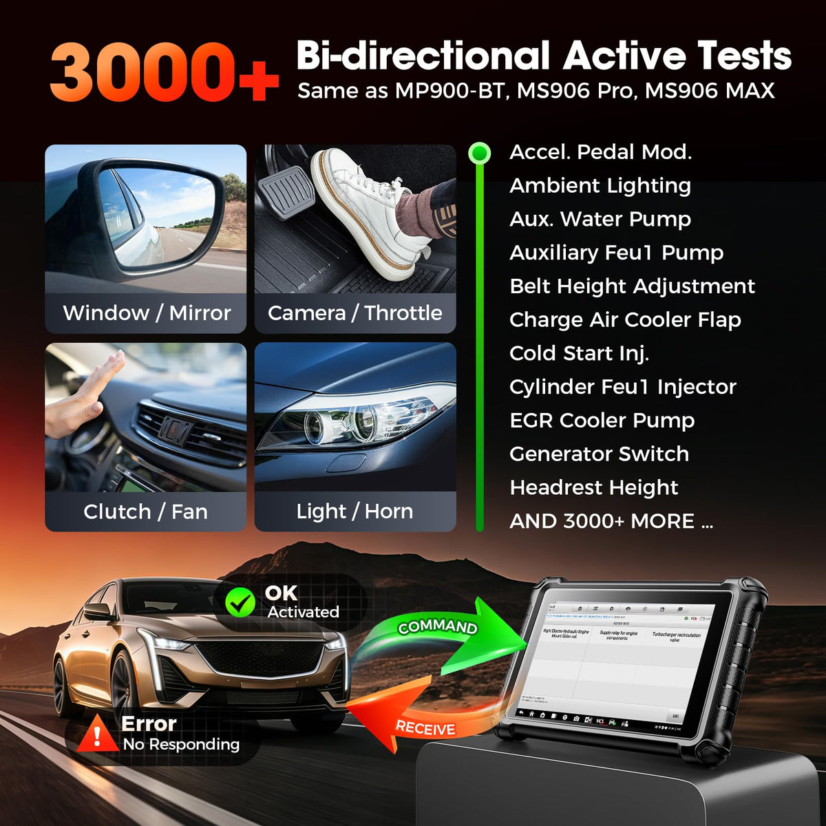 Autel MX900 performing bidirectional actuation to verify component operation in real time