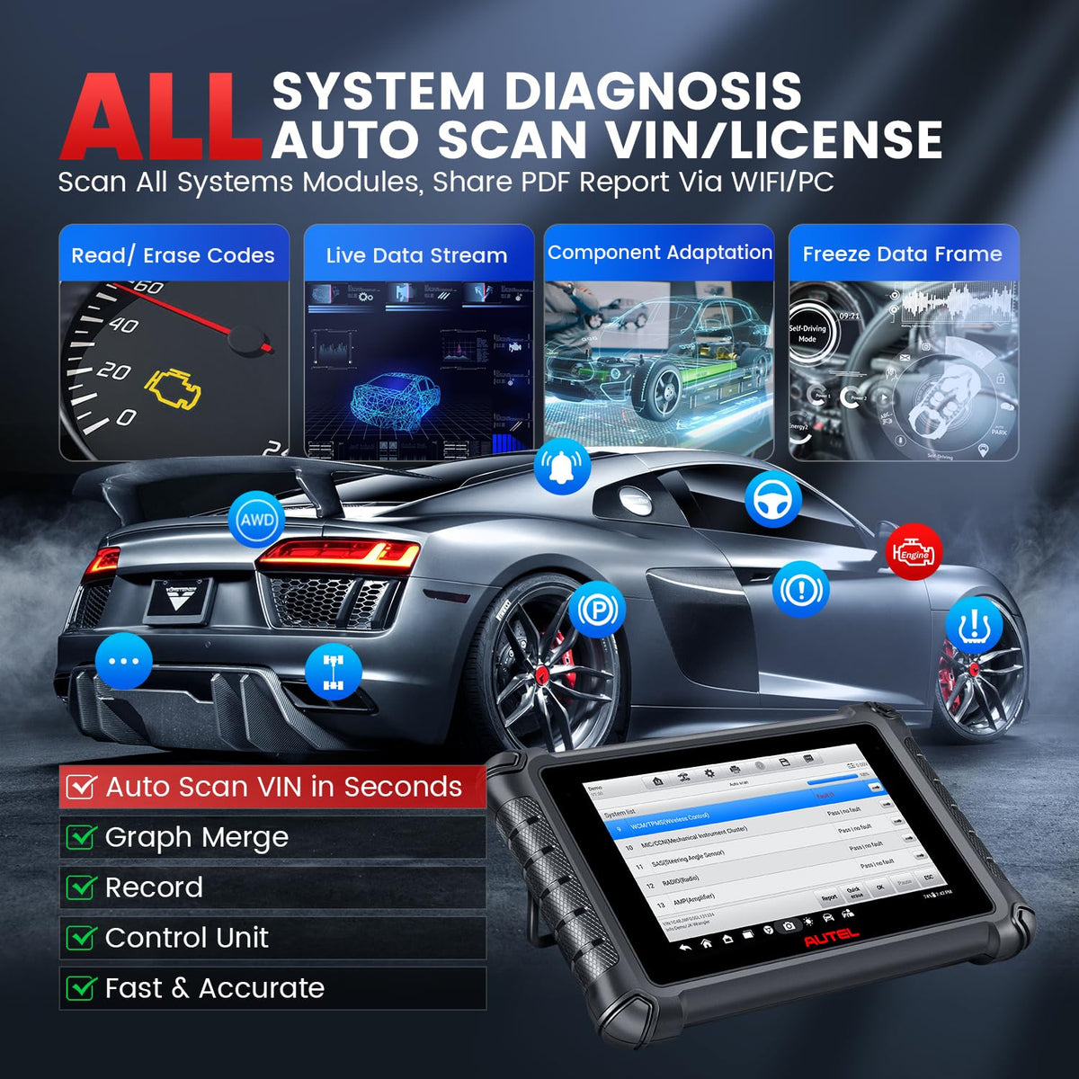 Autel MX900 OBD cable and adapters demonstrating versatile vehicle connection