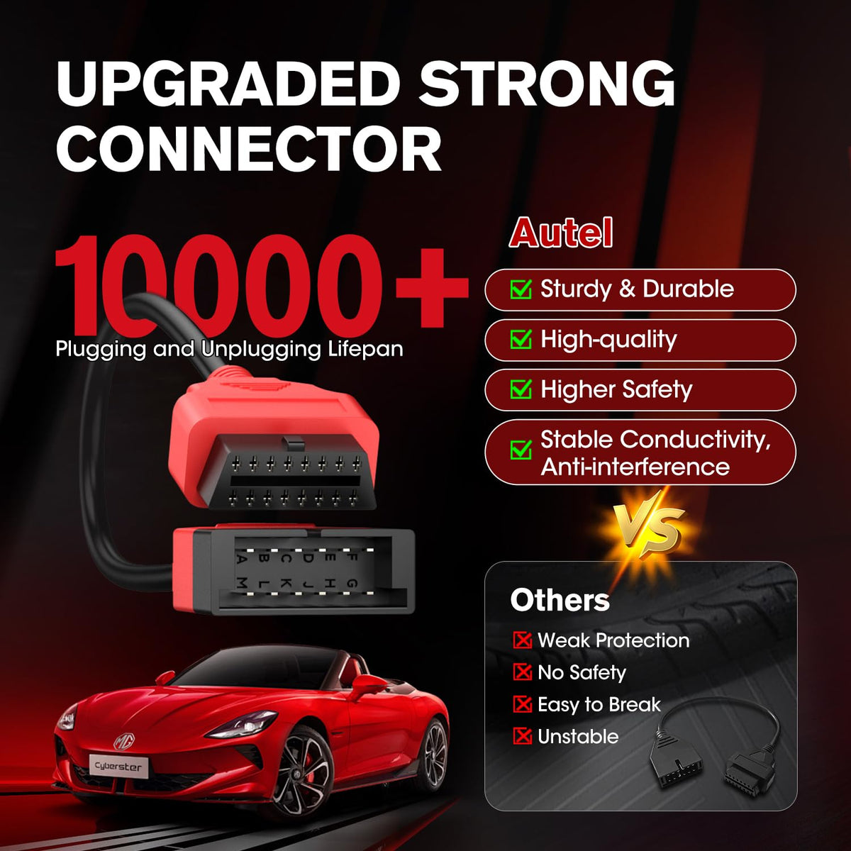 Autel cable connected to OBD2 scanner demonstrating stable diagnostic communication