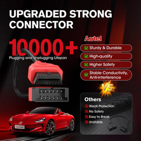 Autel cable connected to OBD2 scanner demonstrating stable diagnostic communication