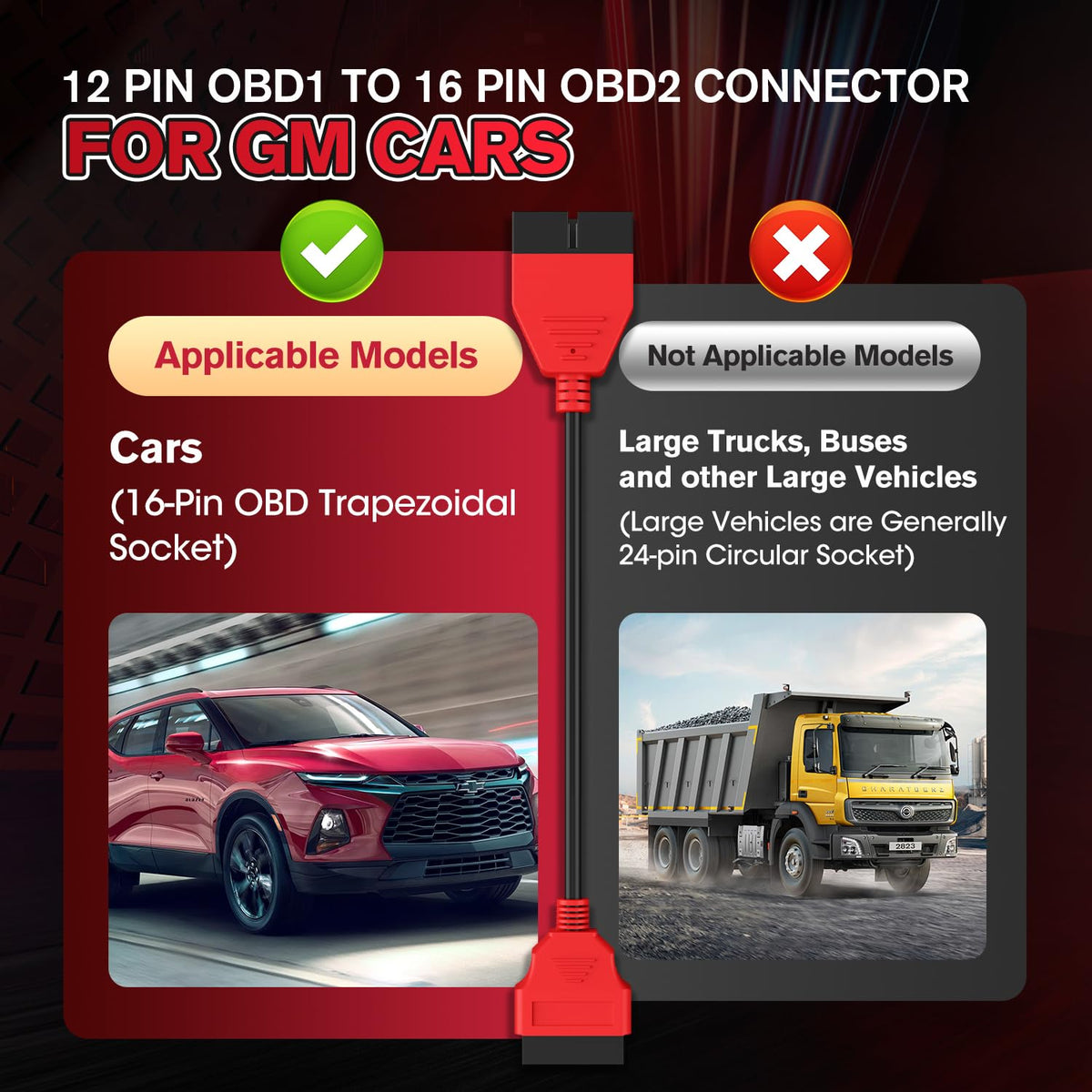 Autel adapter plugged into GM vehicle port protecting the OEM connector