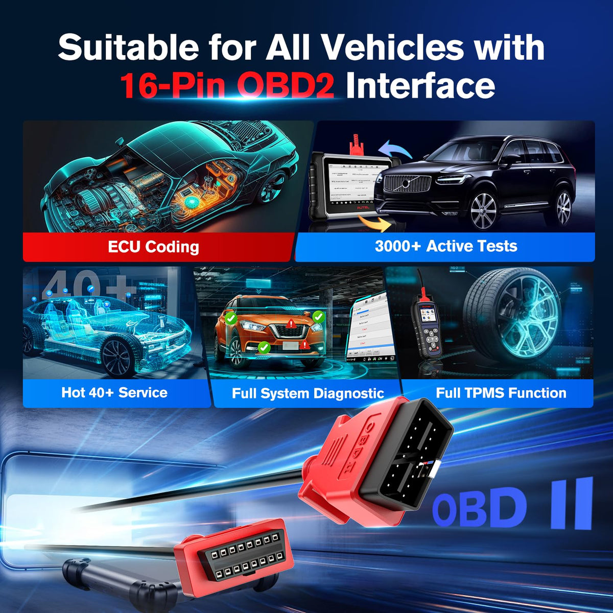 Autel cable plugged into car DLC with easier access and safer workspace