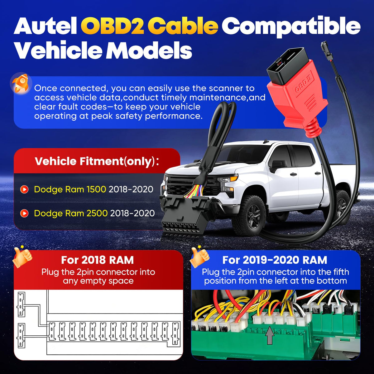 Autel cable laid out with ruler showing practical length and reach benefit