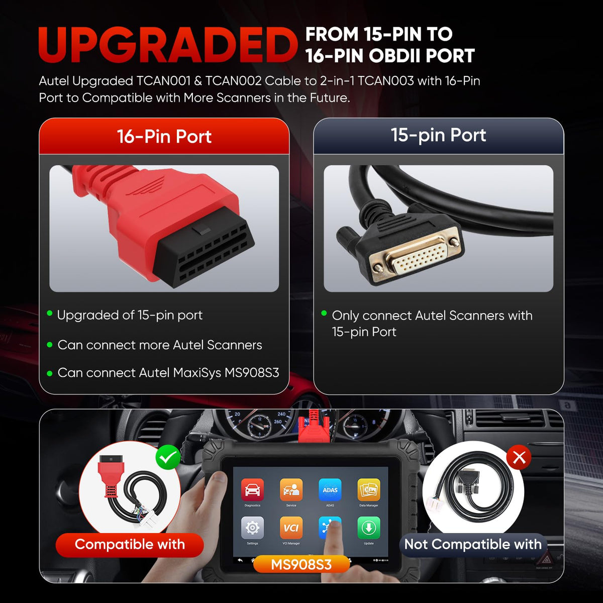 Autel TCAN003 paired with Autel scanner demonstrating seamless diagnostic workflow