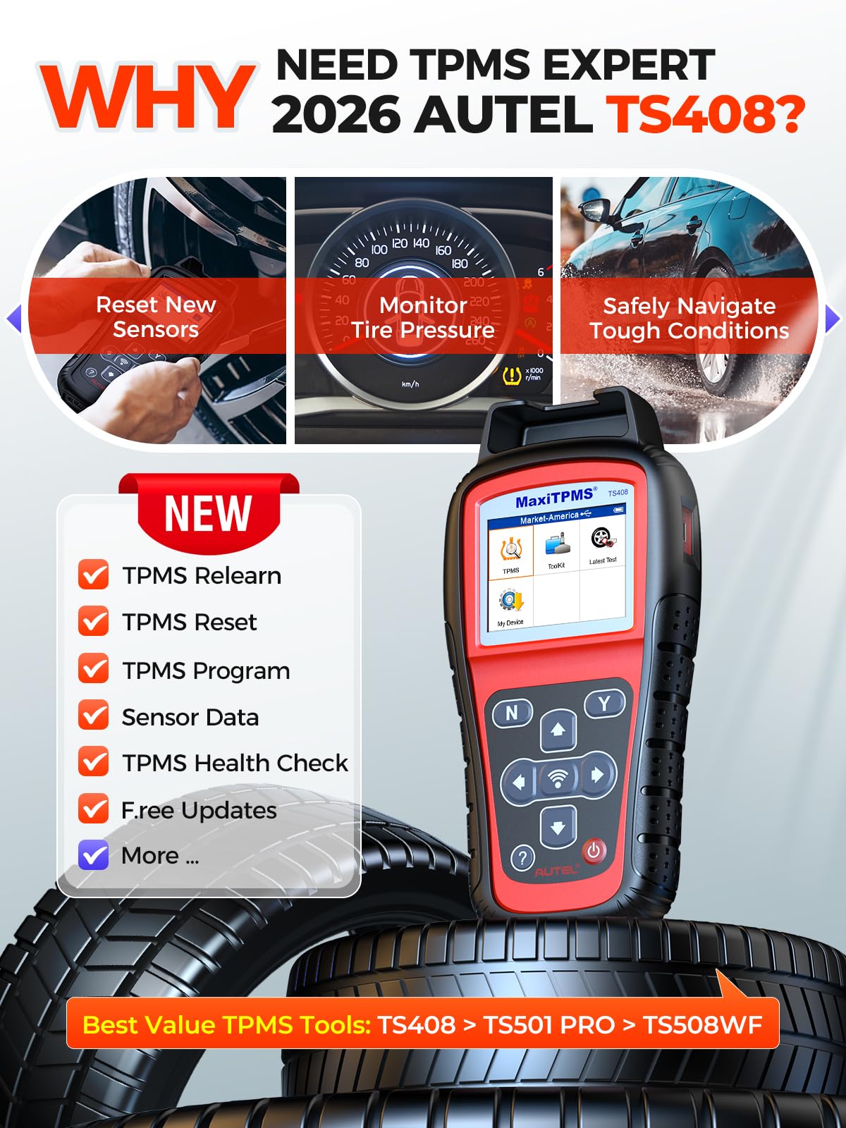 Autel TS408 close-up of buttons and controls offering durable workshop handling
