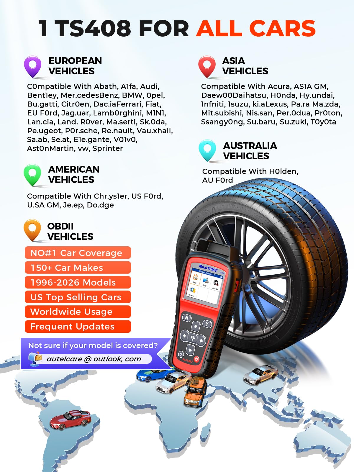 Autel TS408 display reading sensor data for quick pressure and battery checks