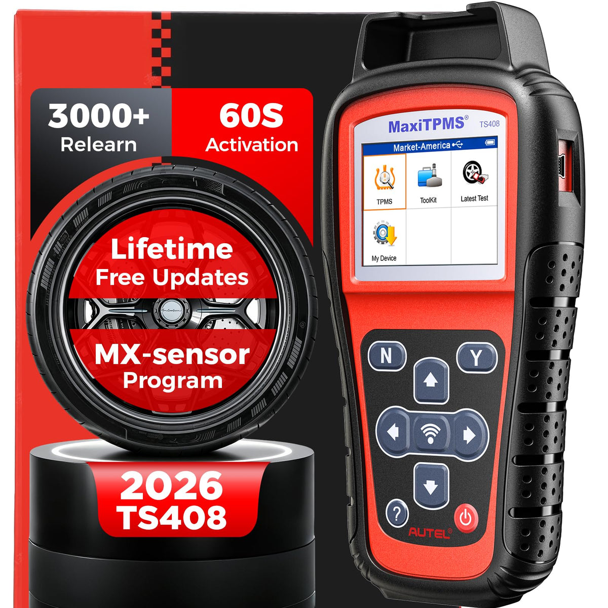 Autel TS408 front panel showing screen and ports for fast identification and use