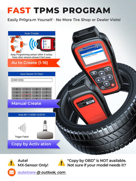 Technician using Autel TS408 on a tire for guided relearn and accurate setup