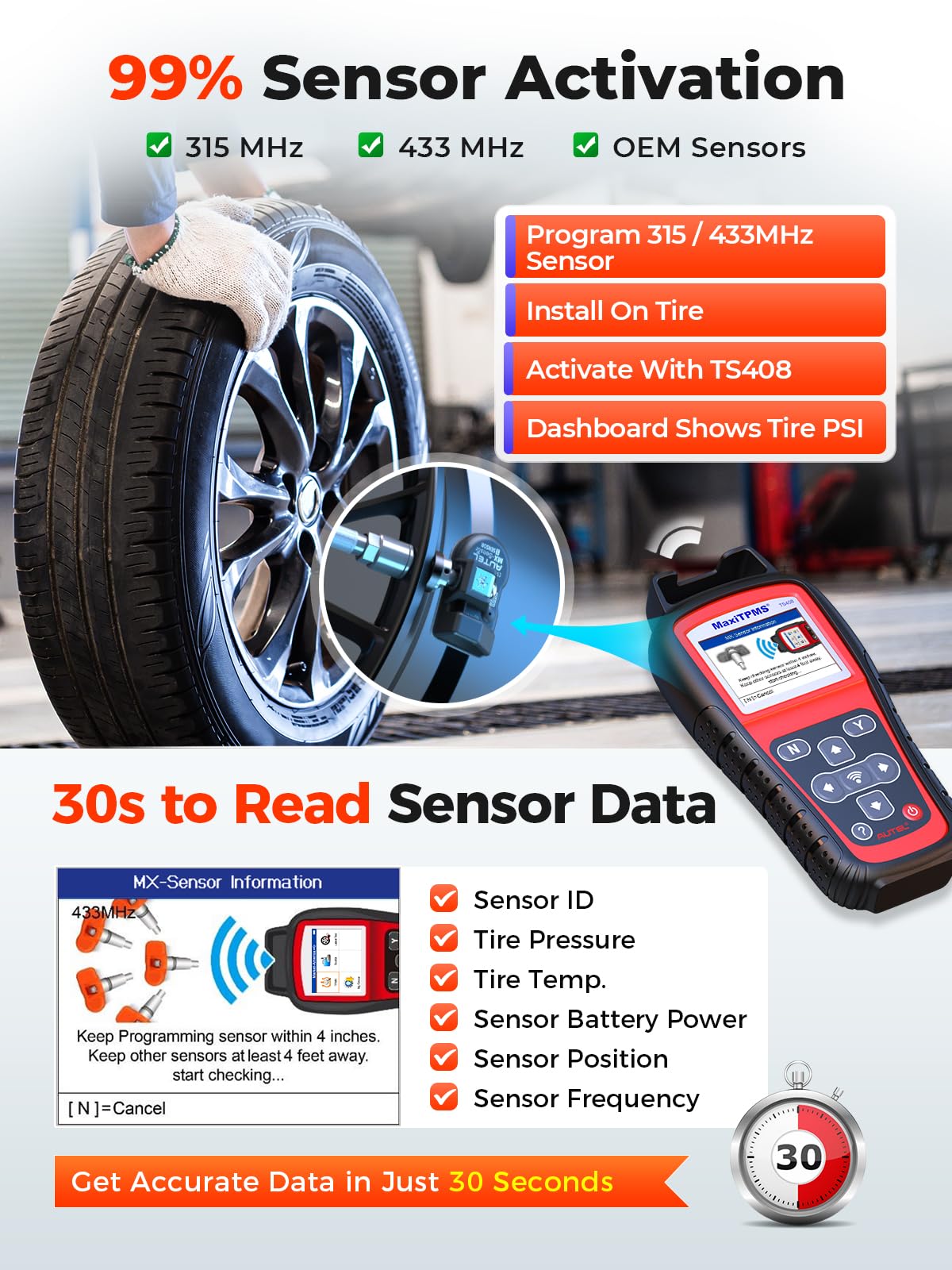 Autel TS408 next to a smartphone showing compact size for easy workshop storage