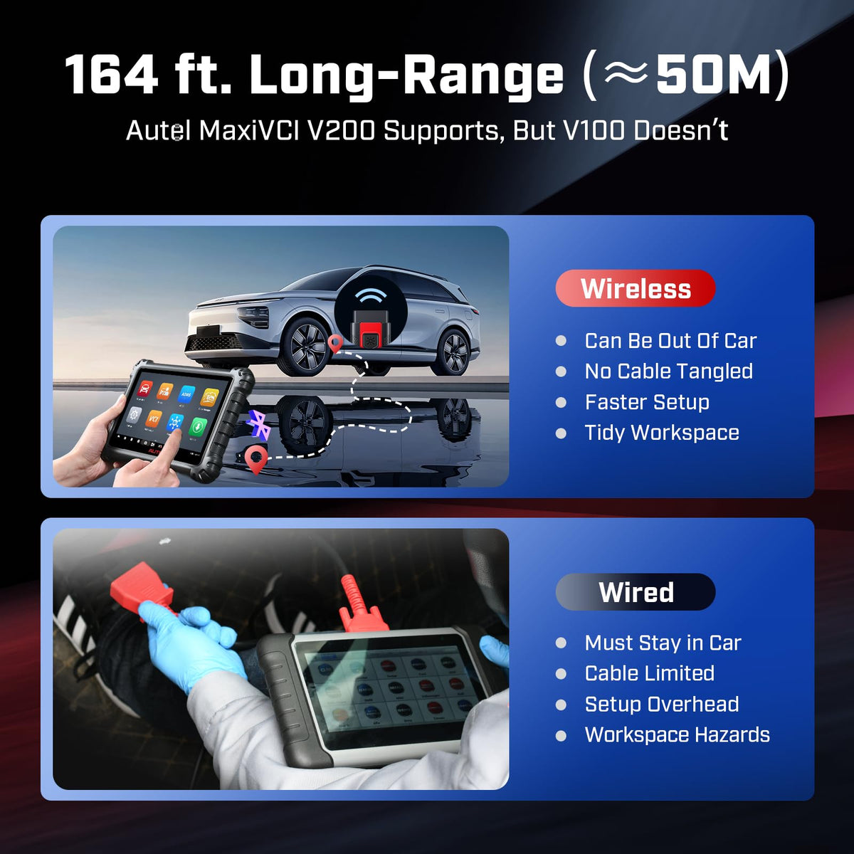 Autel V200 paired with Autel tablet, demonstrating fast wireless pairing benefit