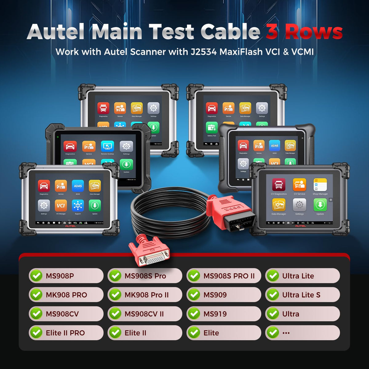 Autel vehicle-side 16-pin OBDII connector showing solid vehicle connection