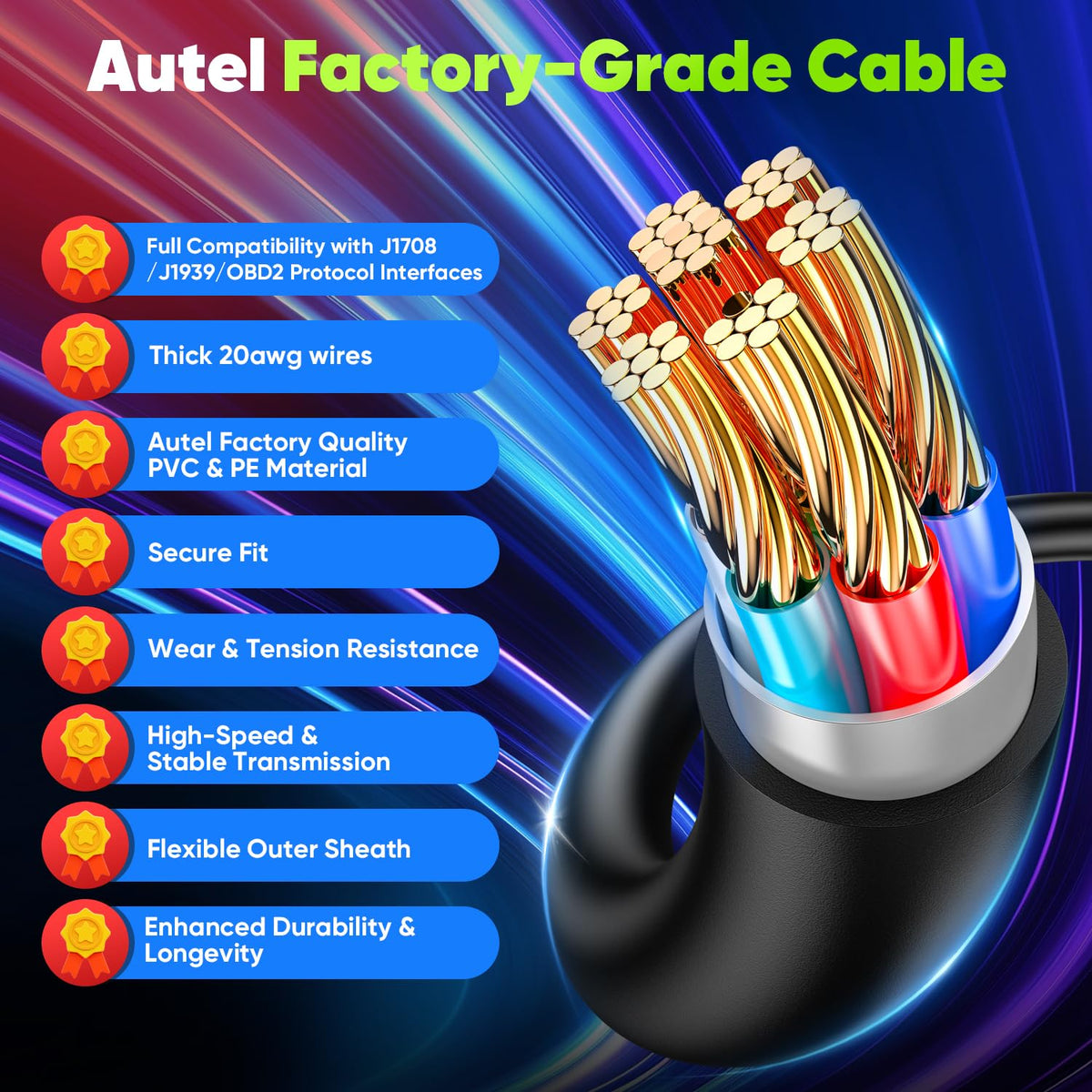 Autel thick 20AWG wires and insulation detail for stable signal transmission