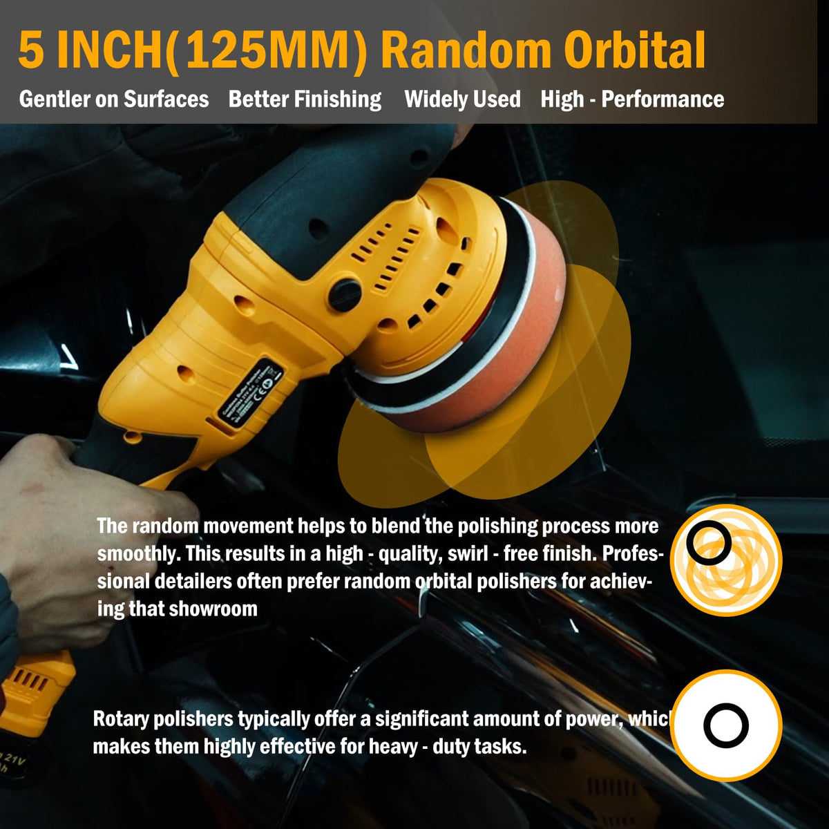 AUTIWOZ polisher in use on car door demonstrating cordless mobility and accessibility
