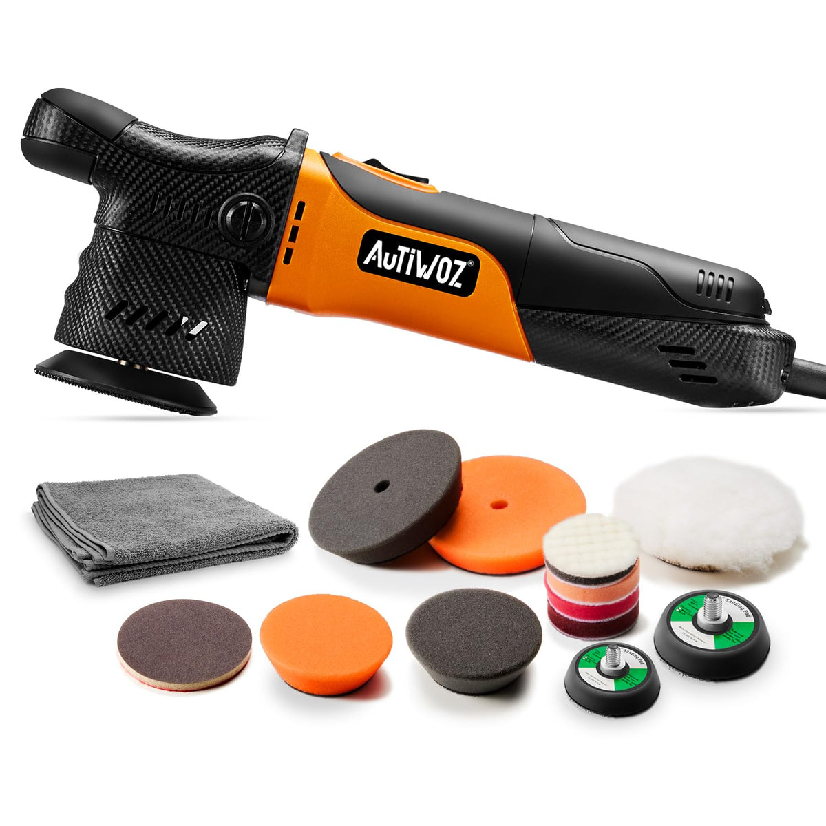 AUTIWOZ mini polisher front view showing compact design for precise detailing