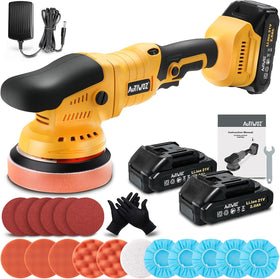 AUTIWOZ front view of cordless polisher showing controls and pad, highlighting maneuverability