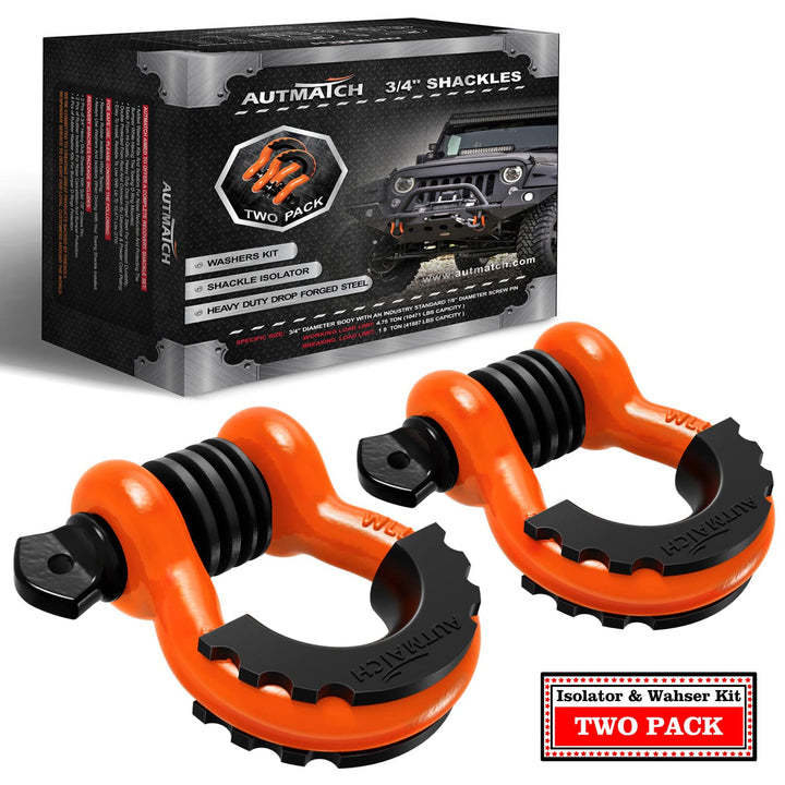 AUTMATCH front view two-pack showing durable shackles and packaging for reliable towing