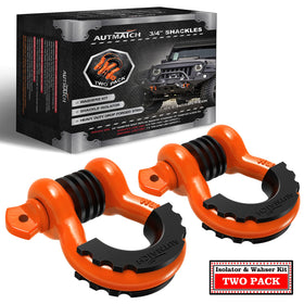 AUTMATCH front view of two D ring shackles showing robust build and clear labeling