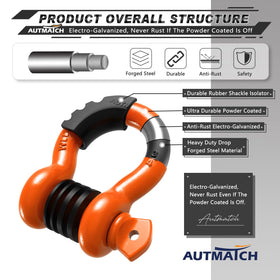 AUTMATCH D ring shackles mounted to vehicle bumper, providing strong recovery anchor point