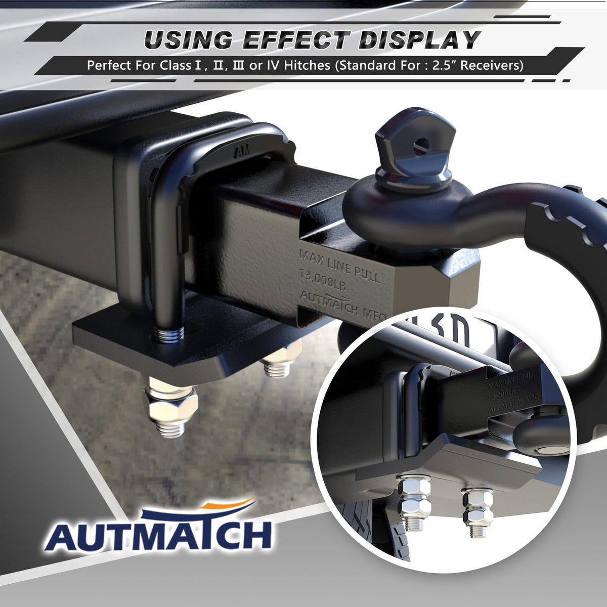 AUTMATCH tow vehicle with trailer using clamp showing quiet hauling and enhanced safety